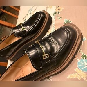 Women's  Black Leather Dress Loafers with Gold Bit Accent Sam Edelman